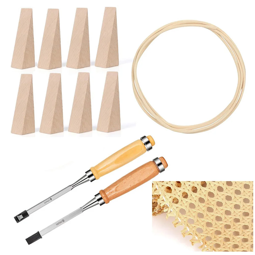 

12pcs Leriton Rattan Repair Kits With Cane Webbing Caning Chisel Wooden Wedges For Chair Cabinet Home Caning Furniture Repair