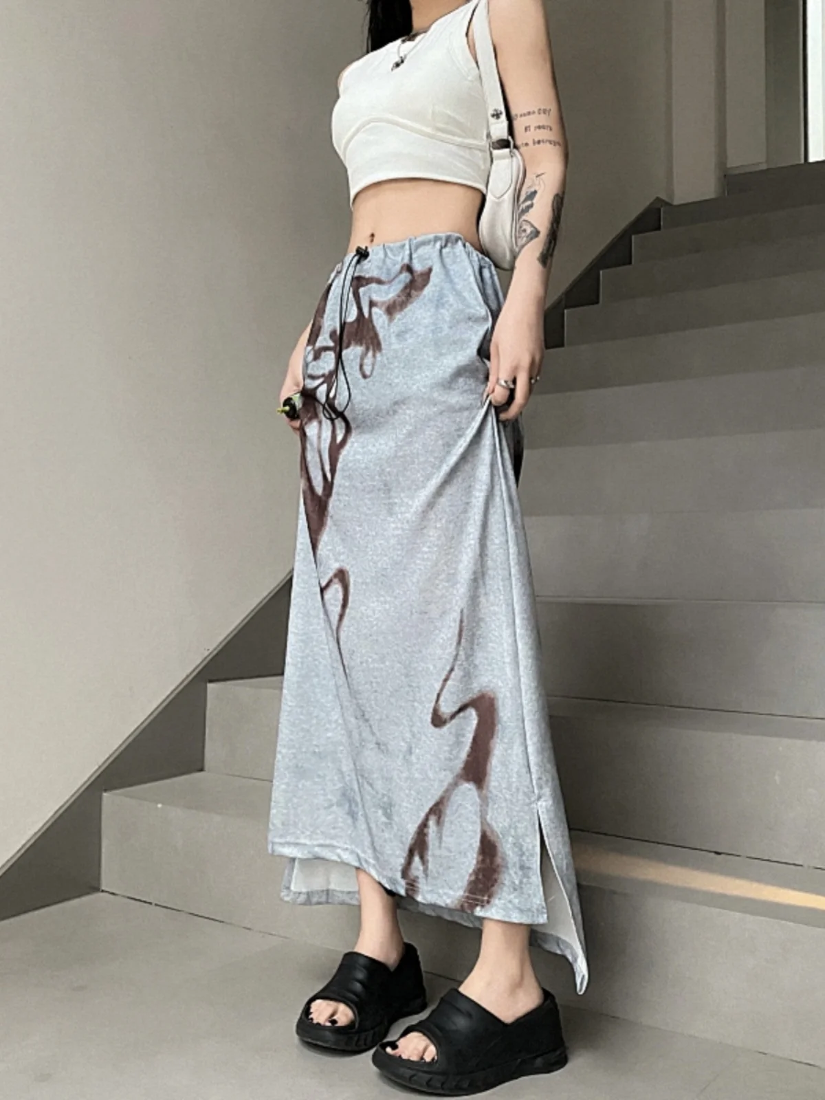 

Юбка-миди с высокой талией и абстрактным дизайном, женская модная весна 2024, новая повседневная универсальная юбка f-длины