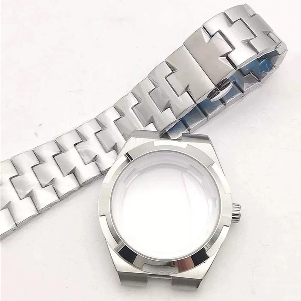 

Stainless Steel Transparent Bottom Watch Case Strap Set, Sapphire Glass NH35 Case 41mm for NH35/NH36/4R Movement, Fits 33mm Dial