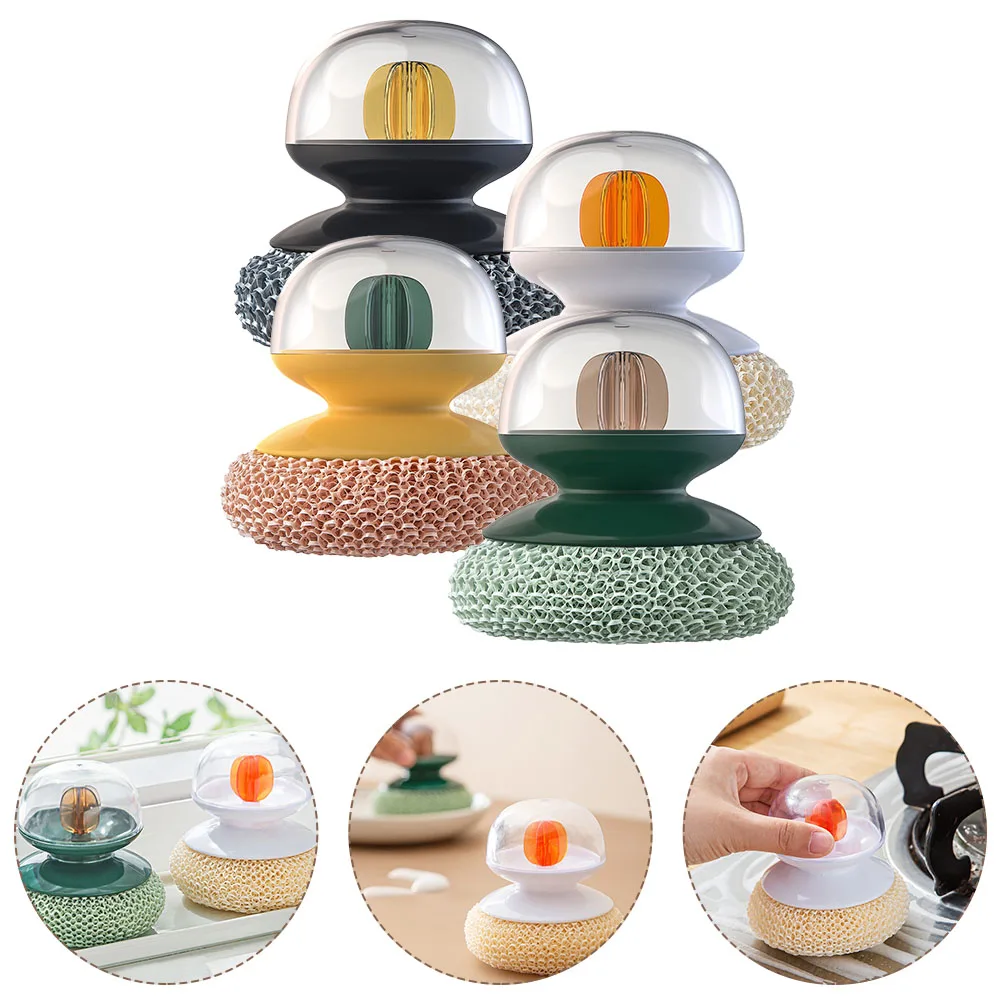 

4pcs Dish Brushes Dish Washing With Handle Wok Scrubber Multi-Function Pot Brush Griddle Cleaner Manual Scrub Brush For Dishes