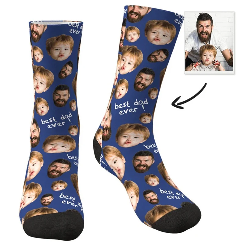 Customized “ best dad ever!"Fashion face socks  interesting tube socks, the best gift for father's Day and birthday for father view 4