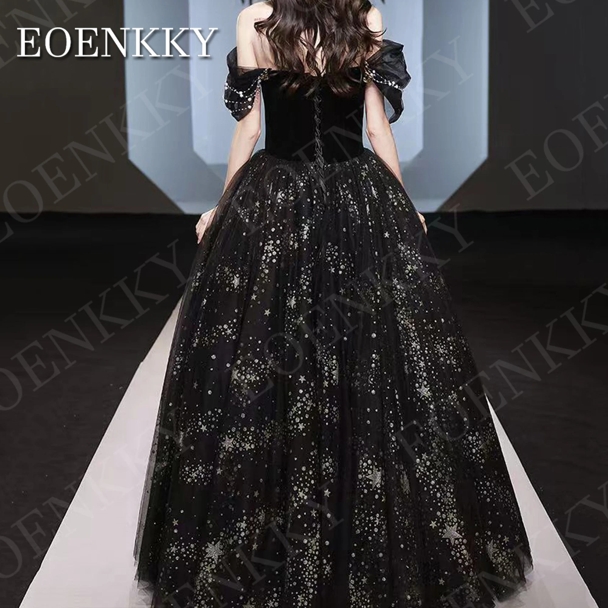 이브닝 파티 드레스 Tulle A-Line Korea Evening Dresses Off The Shoulder Star Printed Formal Occasion Gowns Custom Made Floor Length Women