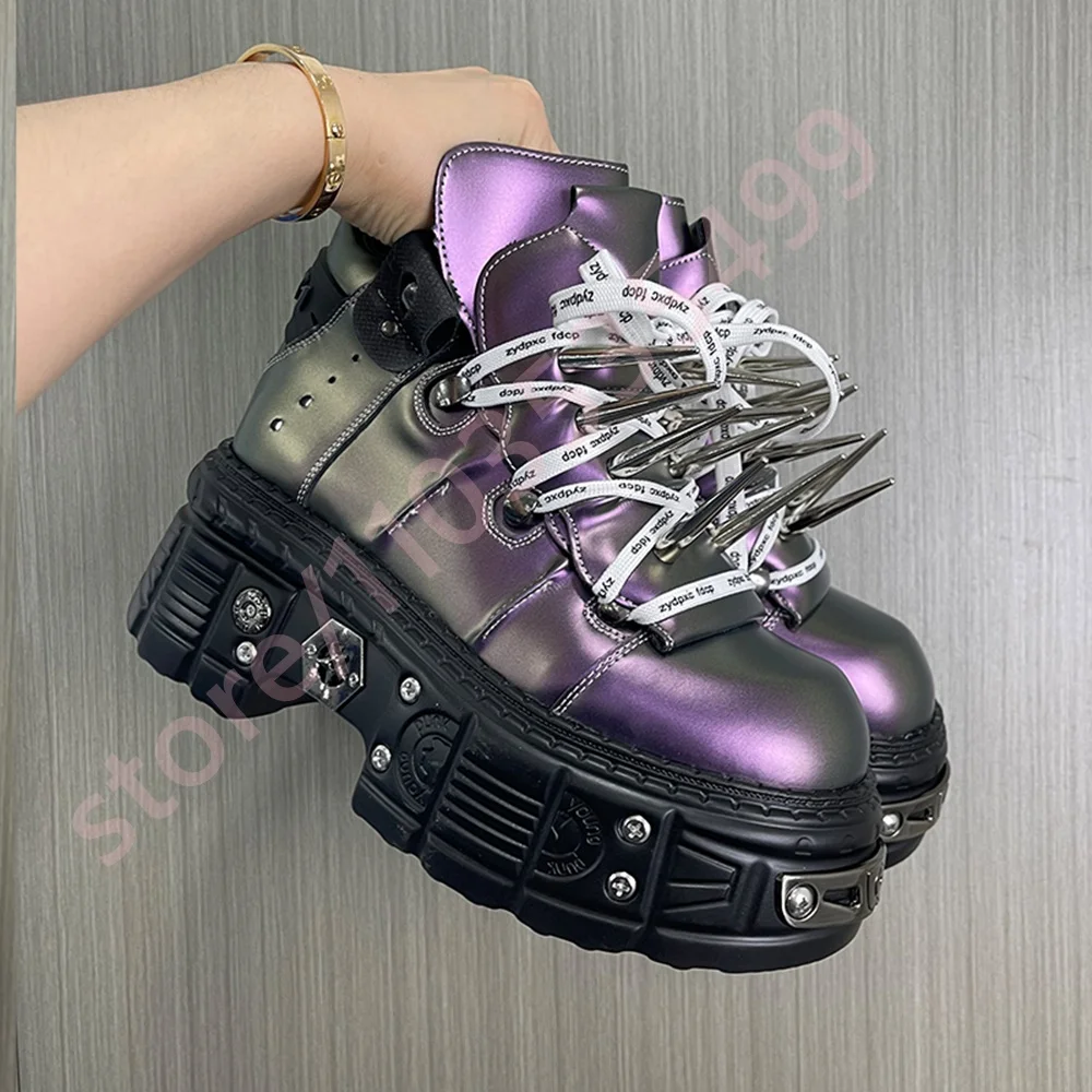 

Thick Sole Metal Rivet Men's Motorcycle Boots 2025 New Street Punk Rock Short Boots Gradual Sports Casual Lace-Up Ankle Boots