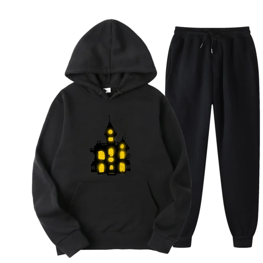 

2025 Yellow light castle graffiti print suit Spring And Autumn Casual Man Hoodie Sweatshirts Comfortable Stylish Mens Outfit set