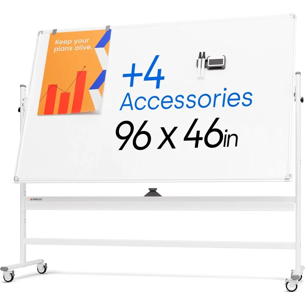 with Stand - Double Sided Easel Style Whiteboard with Wheels - Mobile Standing Whiteboard for Office, Classroom & Home