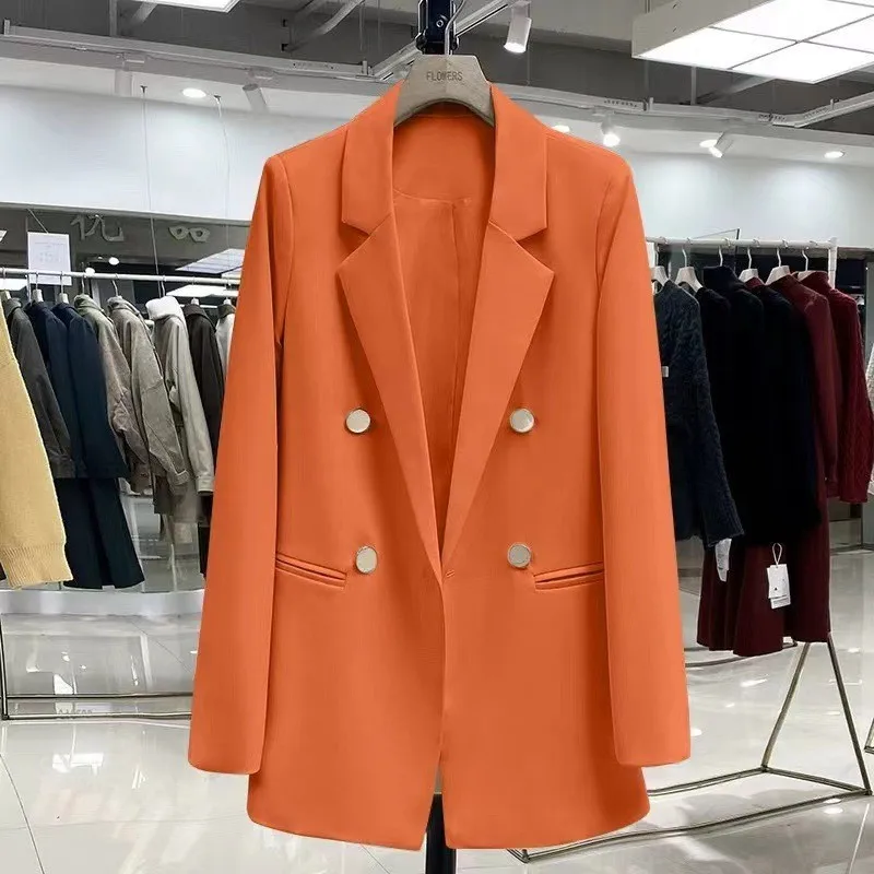 Spring Autumn 2023 Women's Faion  Jaet Coat Suit Straight Cut Commute Sle Long Sve Double Breasted Polyester