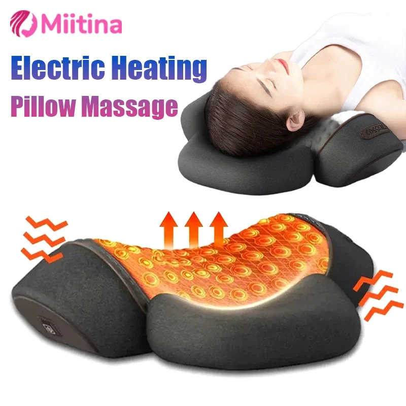 

New Neck Cervical Pillow Electric Hot Compress Massage Vibration Neck Traction Relax Sleeping Memory Foam Pillow Support Spine