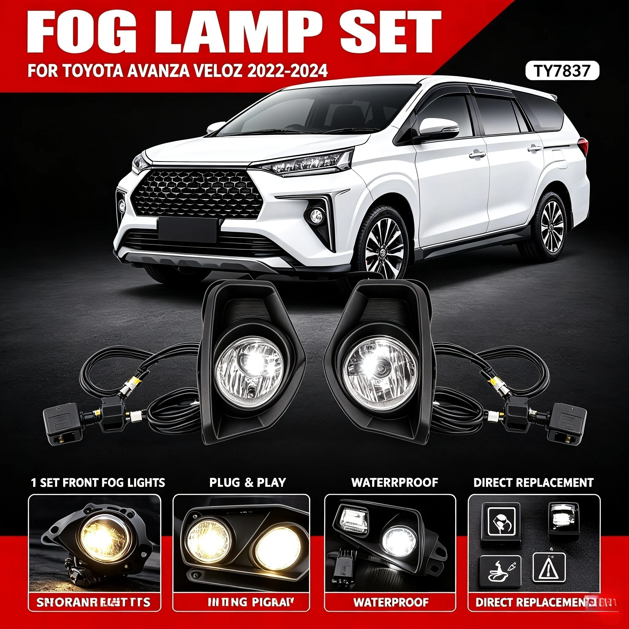 Car accessories DLAA Front Bumper Fog Lamp Upgrade For Toyota Avanza 2022-2024 Version Additional Foglight Set Switch + Wiring