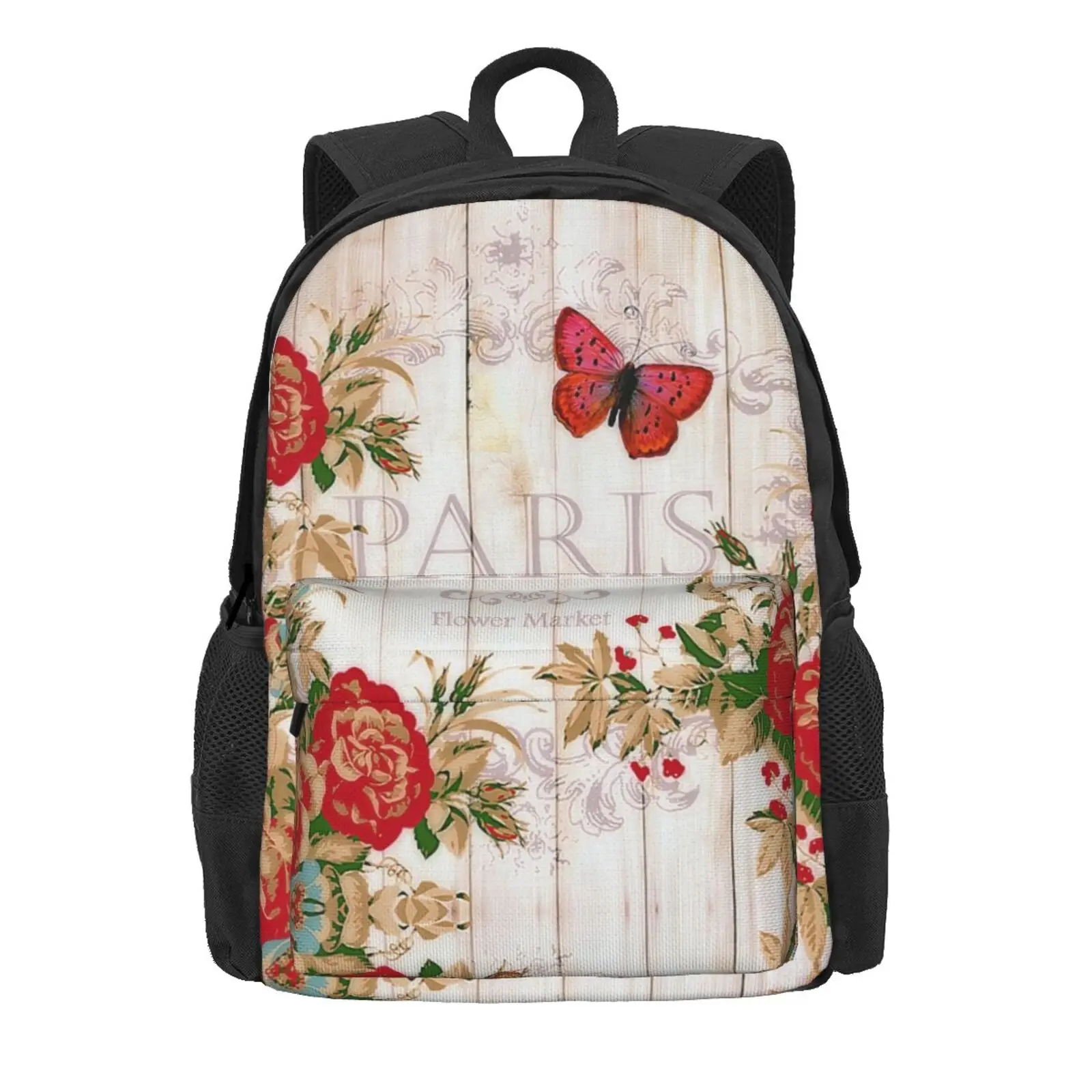 Roses On Wood Hot Sale Schoolbag Backpack Fashion Bags Roses Flowers Floral Wood Vintage Red