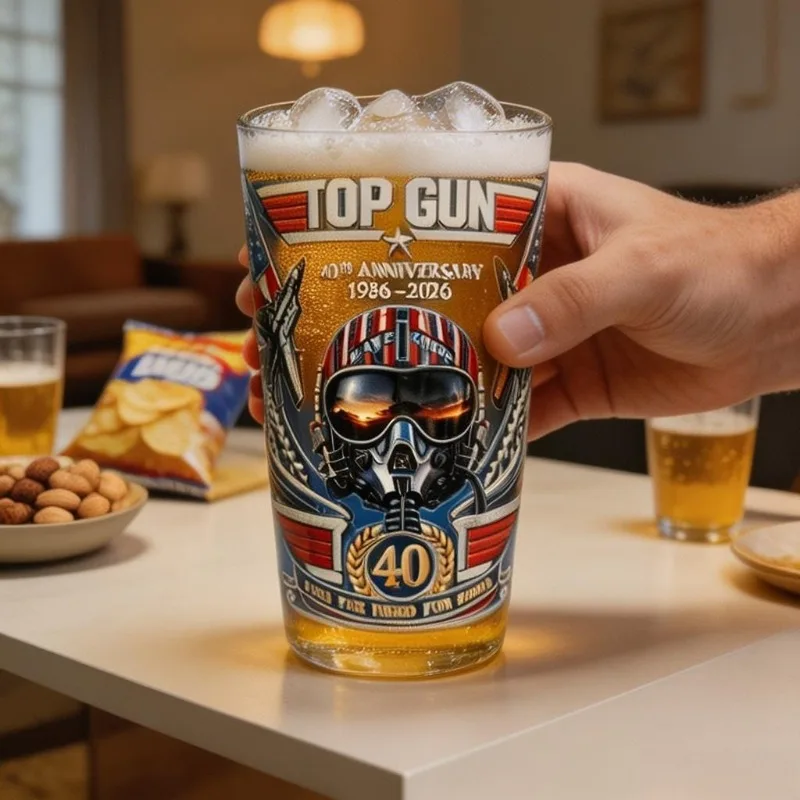 Top Gun 40. Jubiläum Themen-Bierglas Pilotenhelm-Druck Trinkbecher Bar-Accessoire