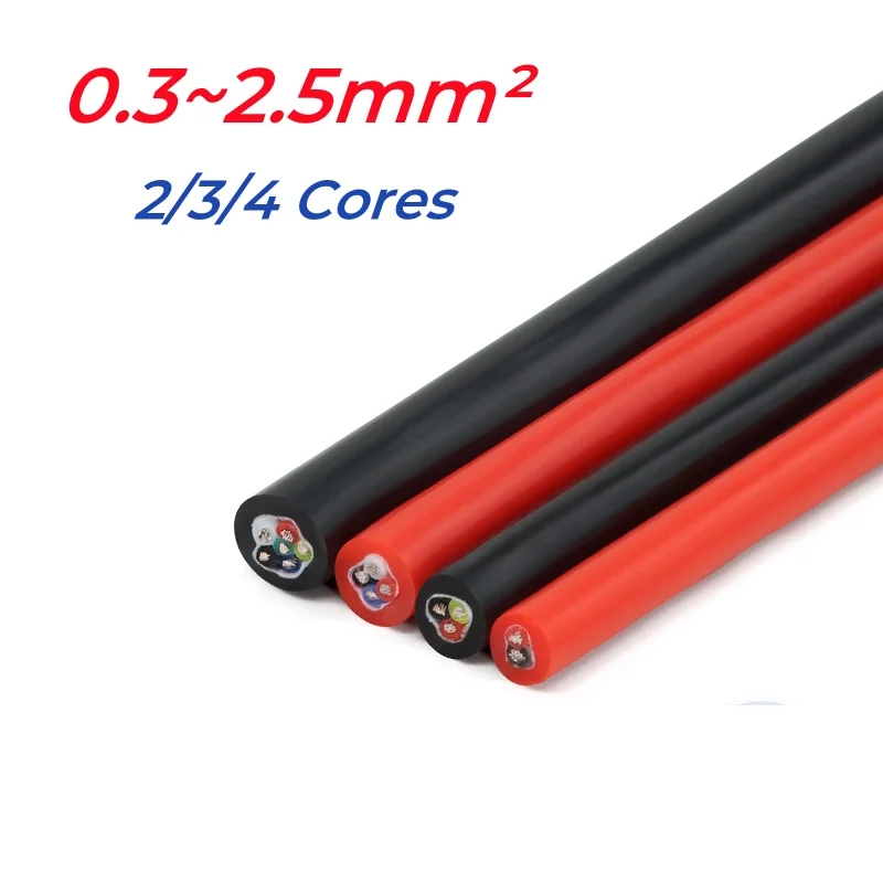 1 Meter 0.3~2.5mm² Flexible Silicone Rubber Cable 2/3/4 Cores Insulated High Temperature Copper Wire