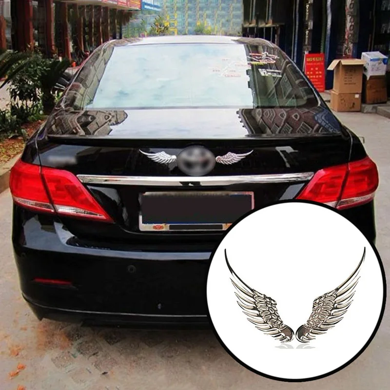 1Pair Car Motorcycle 3D Eagle Angel Wings Badge Sticker Metal Aluminum Decals Silver Gold Auto Exterior Decor Accessories