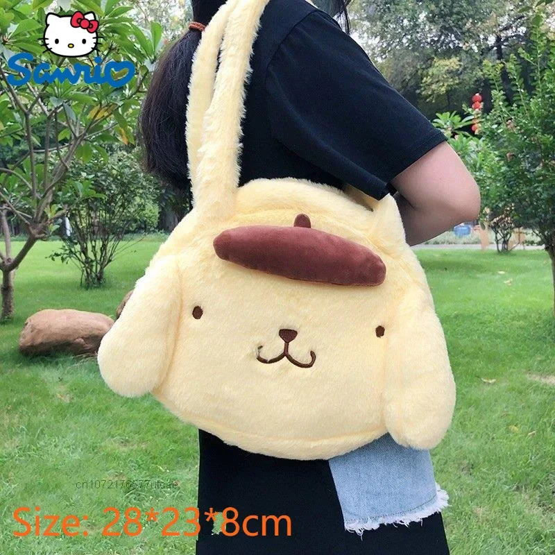 Sanrio Pom Pom Purin Cotton Tote Bag Y2k Melody Kawaii Cartoon Zipper Shouler Bag Autumn And Winter Lovely Soft JK Uniform Bag