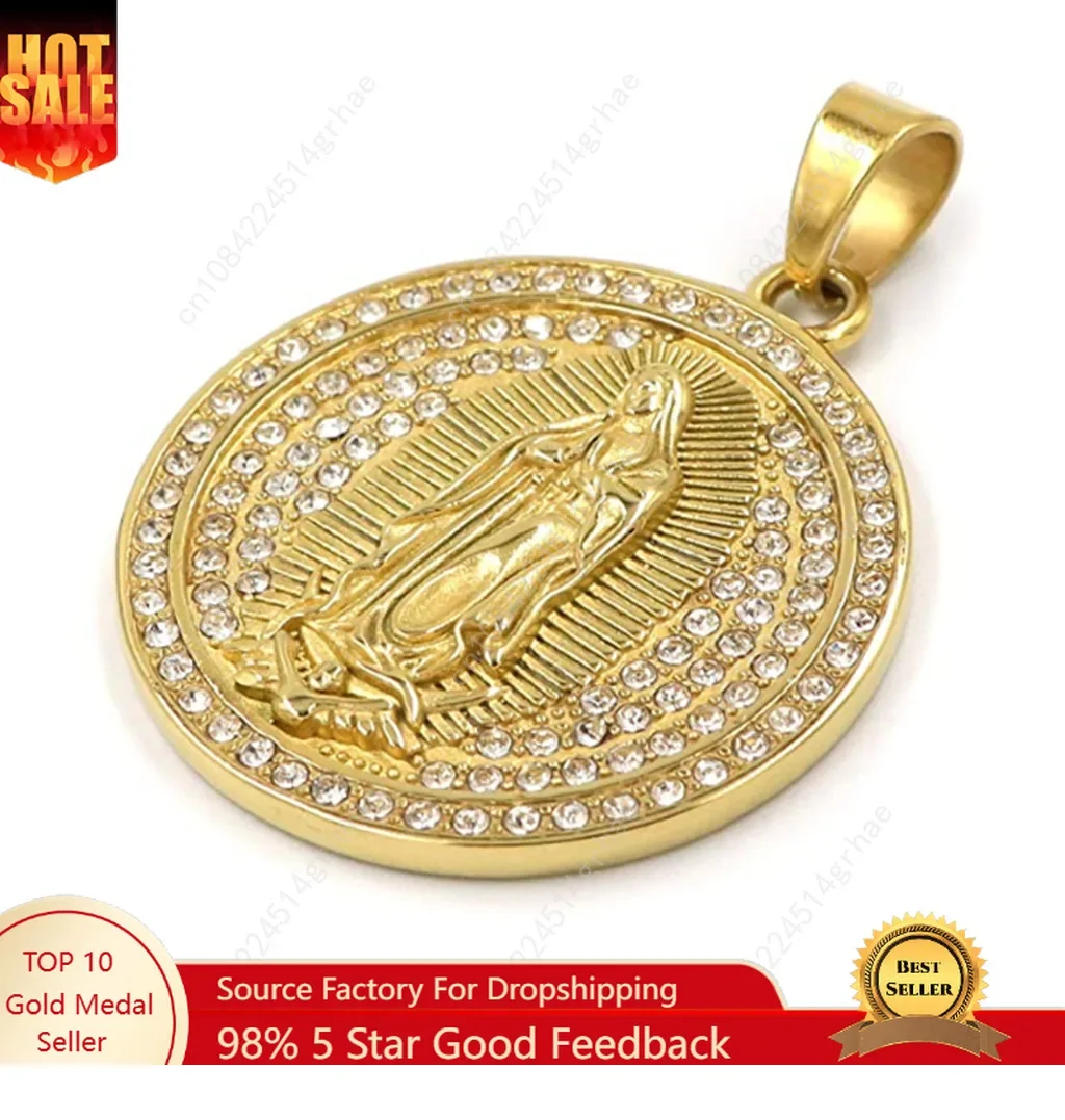 

Wholesale Classic Virgin Mary Pendant Necklace Gold Color Our Lady of Guadalupe Religious Jewelry Colar Necklace