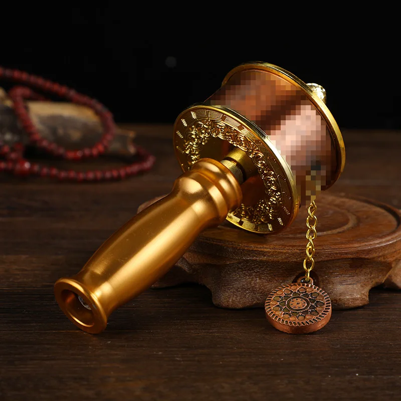 Small Size God of Wealth Hand Cranked Circular Lotus Pendant with Ultra Quiet and Smooth Rotation in Red Copper Color