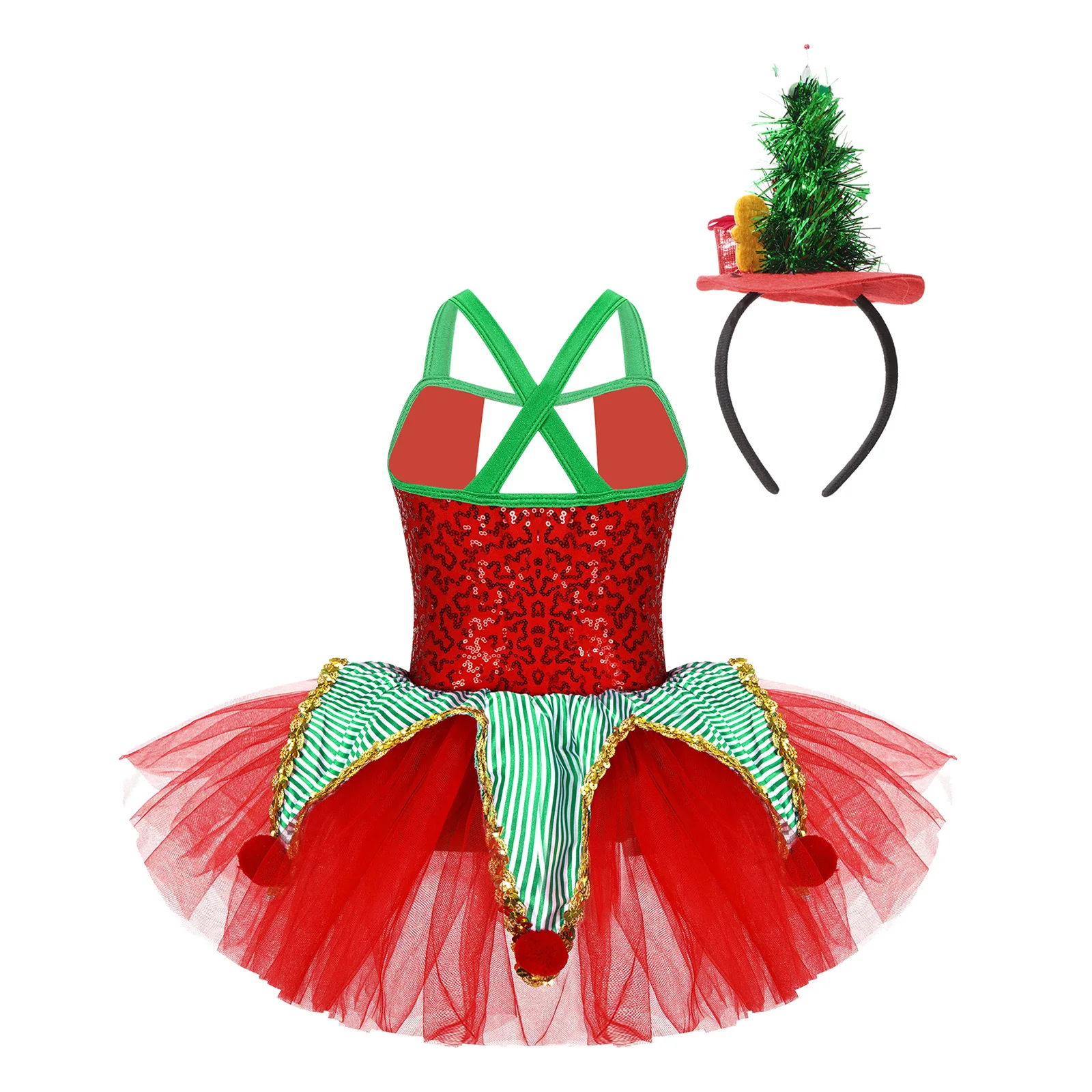 Crianças meninas lantejoulas bolas de pelúcia plissado ballet tutu vestido de malha com argola de cabelo bandana natal cosplay festa desempenho traje