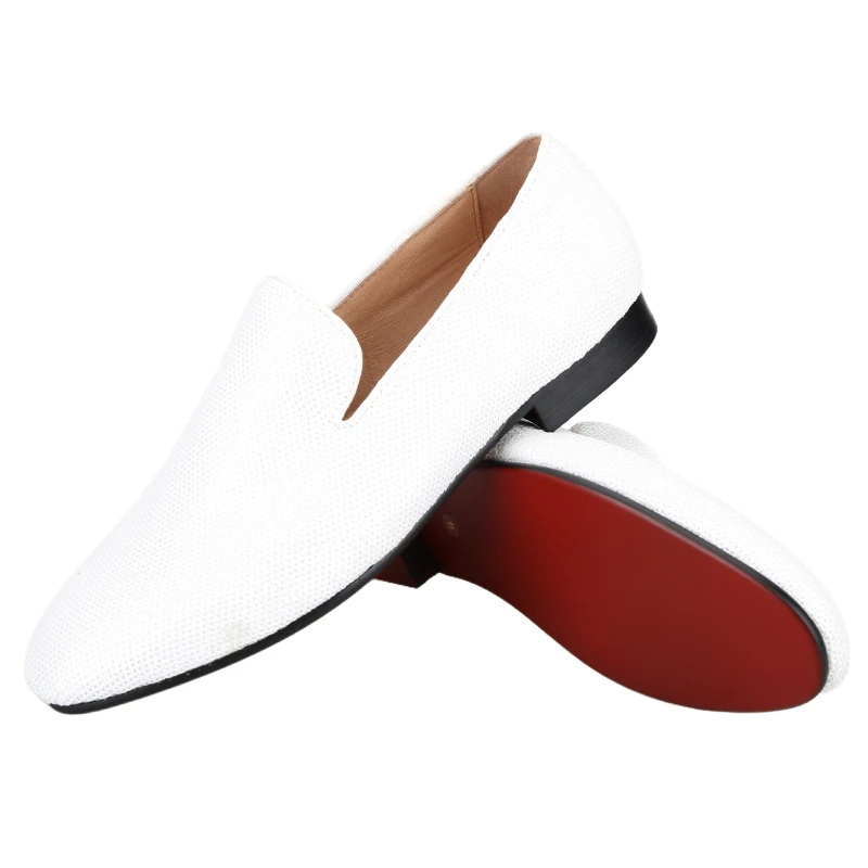 Piergitar 2026 Handmade White Color Sequins Men's Smoking Slippers Luxurious Brand Red Bottom Slip-On Loafers Flats Plus Size