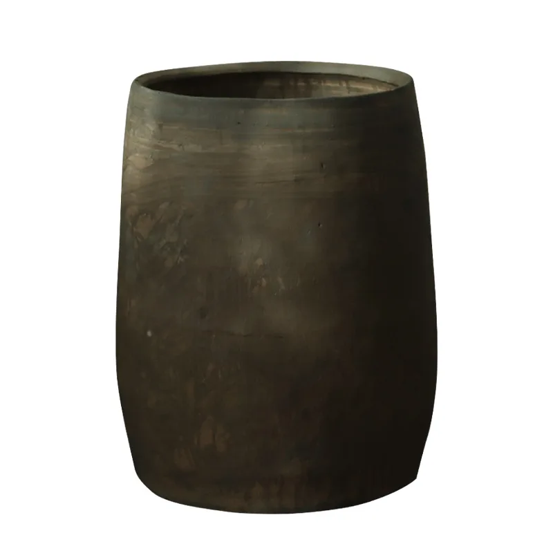 Cylindrical Wide Mouth Clay Pot, Unglazed Floor Vase for Homestay Landscape