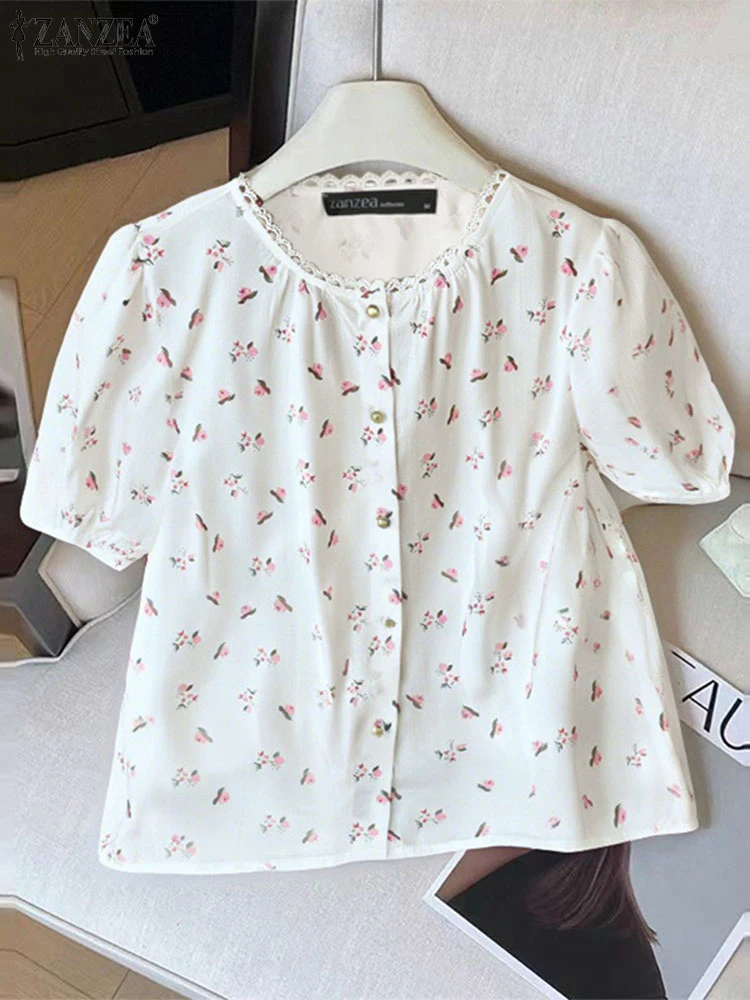 

ZANZEA Vintage Blouse Floral Print Bohemian Tops Women Summer Shirts 2025 Fashion Short Puff Sleeve Korean Casual Loose Tunic