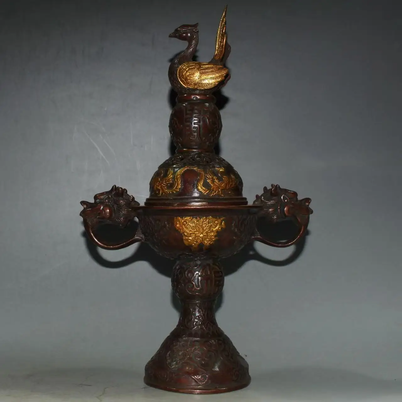 Antique Chinese copper hand-mand bird censer statue,Handicrafts, best collection&adornment, Free shipping