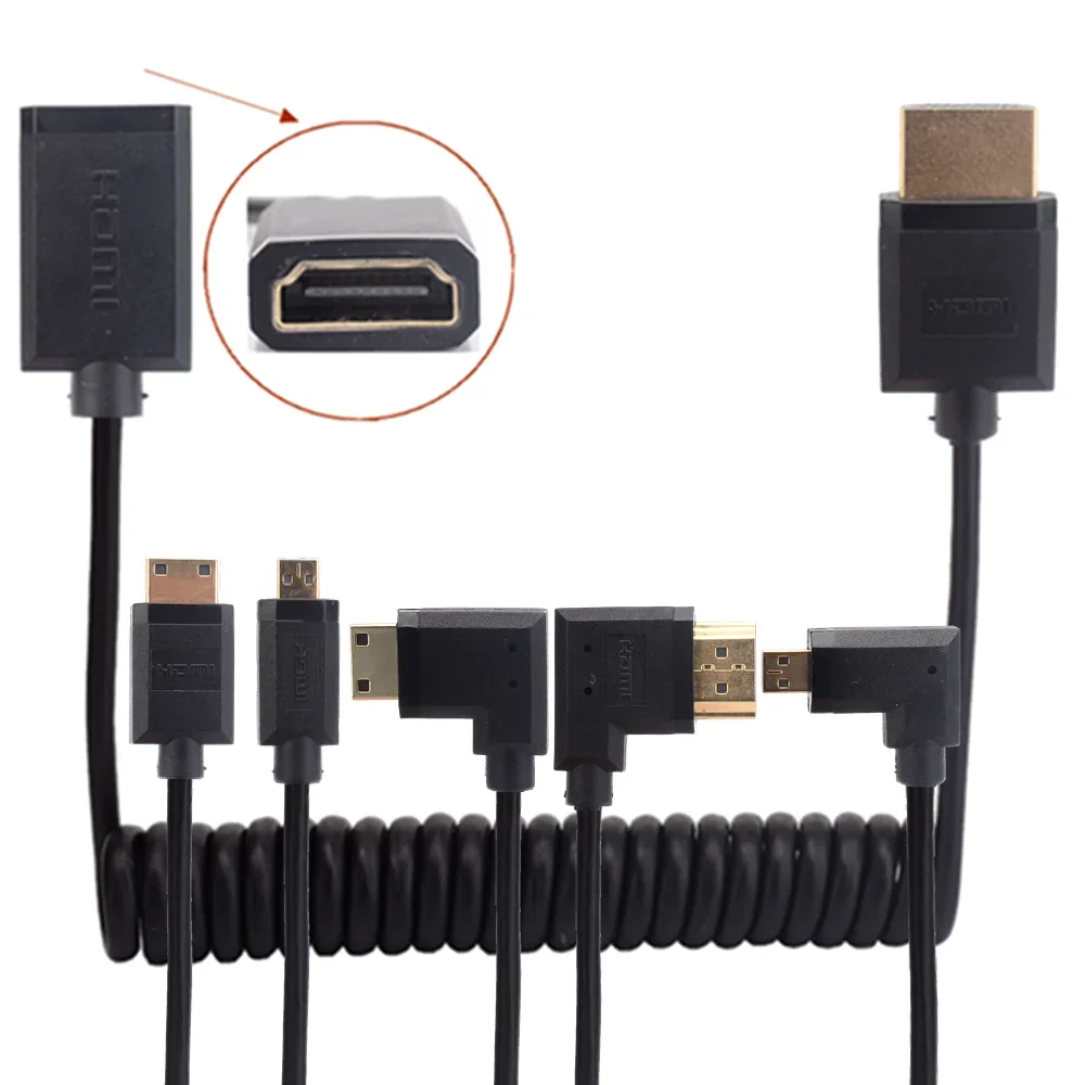 HDMI-compatible FEMALE Elbow ultra-fine OD3.2 60Hz spring retractable hdmi extension cable male to female 2.0 4K HD Cable