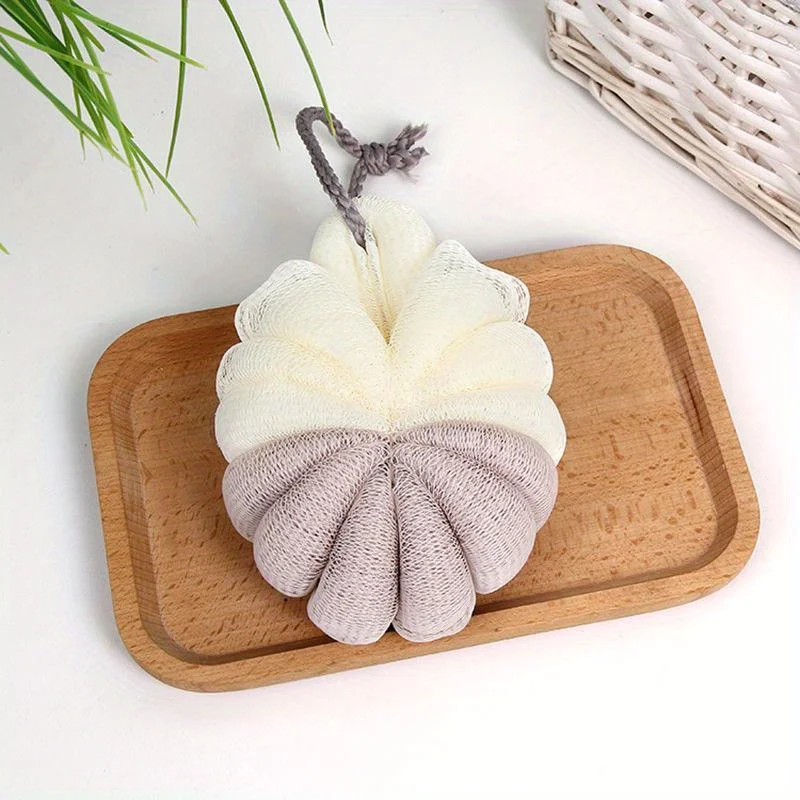 Pumpkin Soft Bath Flower Sponge for Scrubbing and Exfoliating, Suitable for Adults, Easy to Lather and Maintain Shape