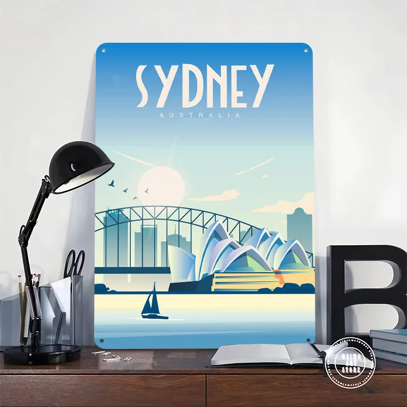 Sydney Australia Travel Metal Poster Custom Wall Art Retro Vintage Tinplate Signs for Man Cave Home and Decoration Gaming Garden