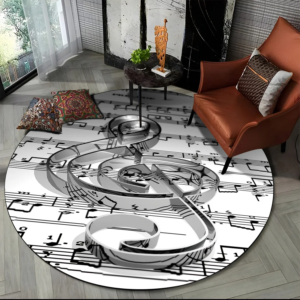 3D Musical Note Piano Art Round Carpet Rug for Living Room Bedroom Child Playroom Chair Decor,Pet Area Rug Non-slip Floor Mat