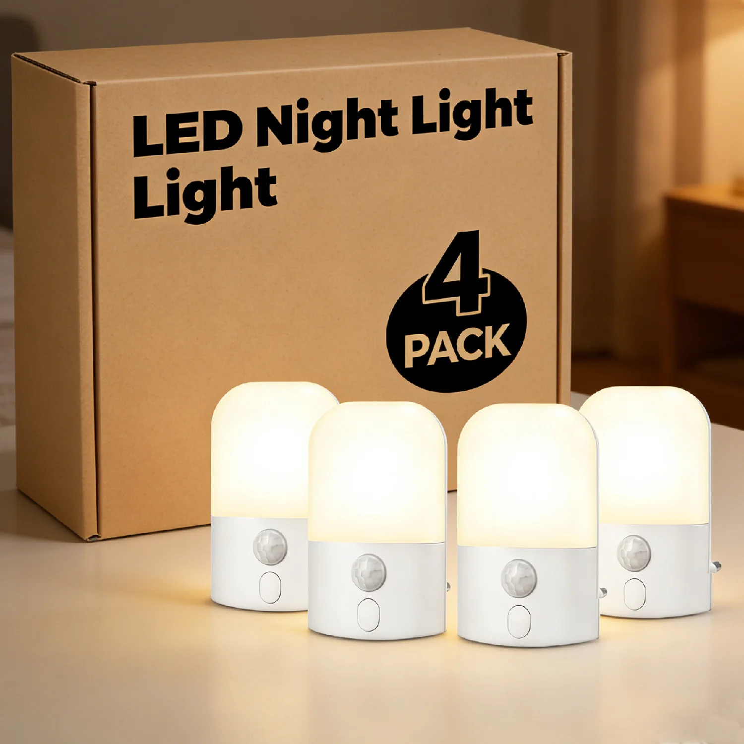 Dimmable Night Light Socket with Motion Sensor Smart Warm White LED Plug-in Night Light Adjustable Brightness