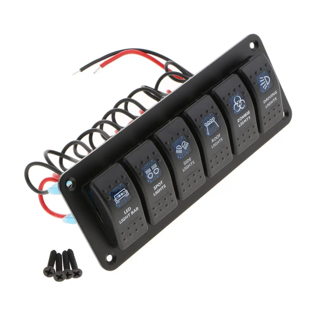 LED Rocker Switch Panel with Sticker Labels Circuit Breaker Marine Boat Control Panel for Car RV Yacht