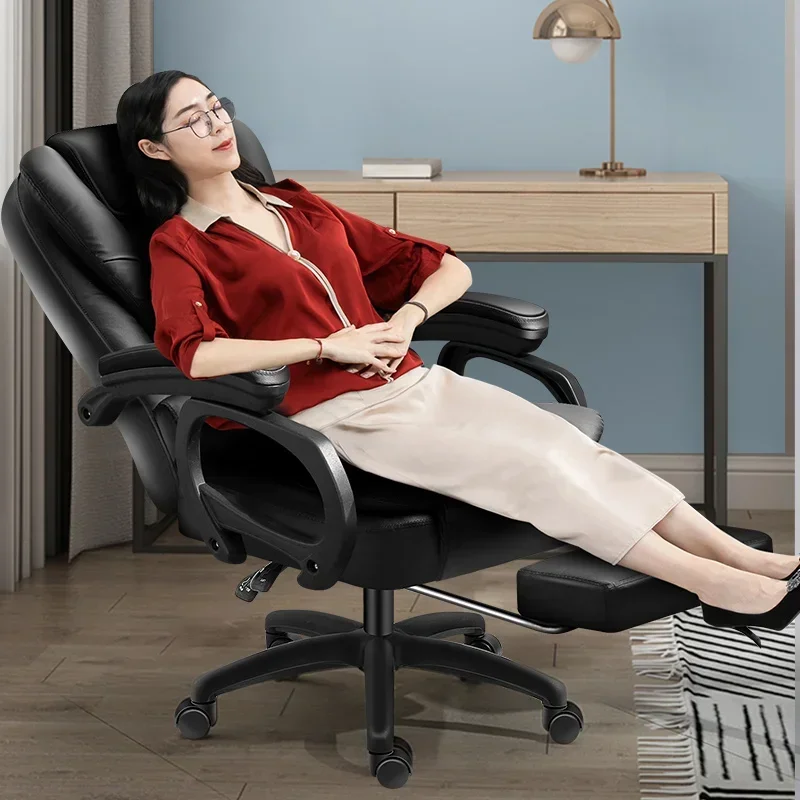 

Soft Pu Leather Boss Chair Office Chair High-end Sedentary Home Computer Chairs Nap Swivel Chairs with Footrest