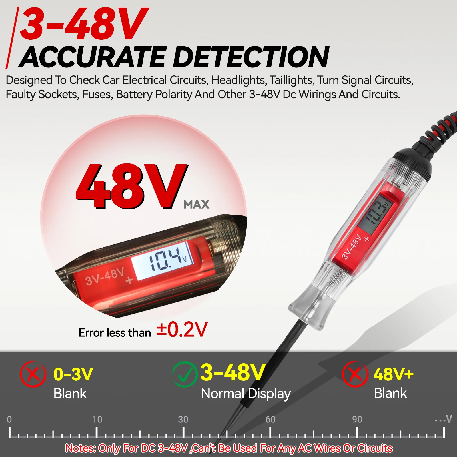 Heavy Duty 3-48V Digital Test Light 140