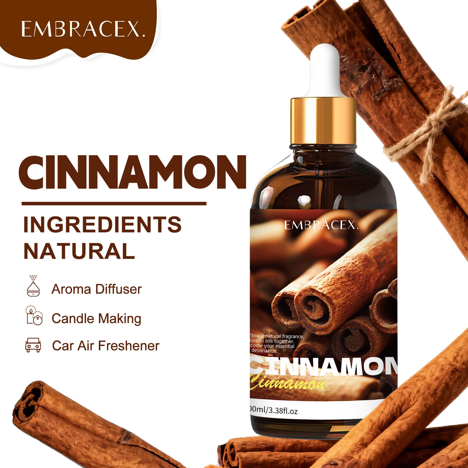 

100ml Cinnamon Essential Oil Face Oil Skincare Bodycare Natural Plant Fragrance Oil For Massage Gift To Friends