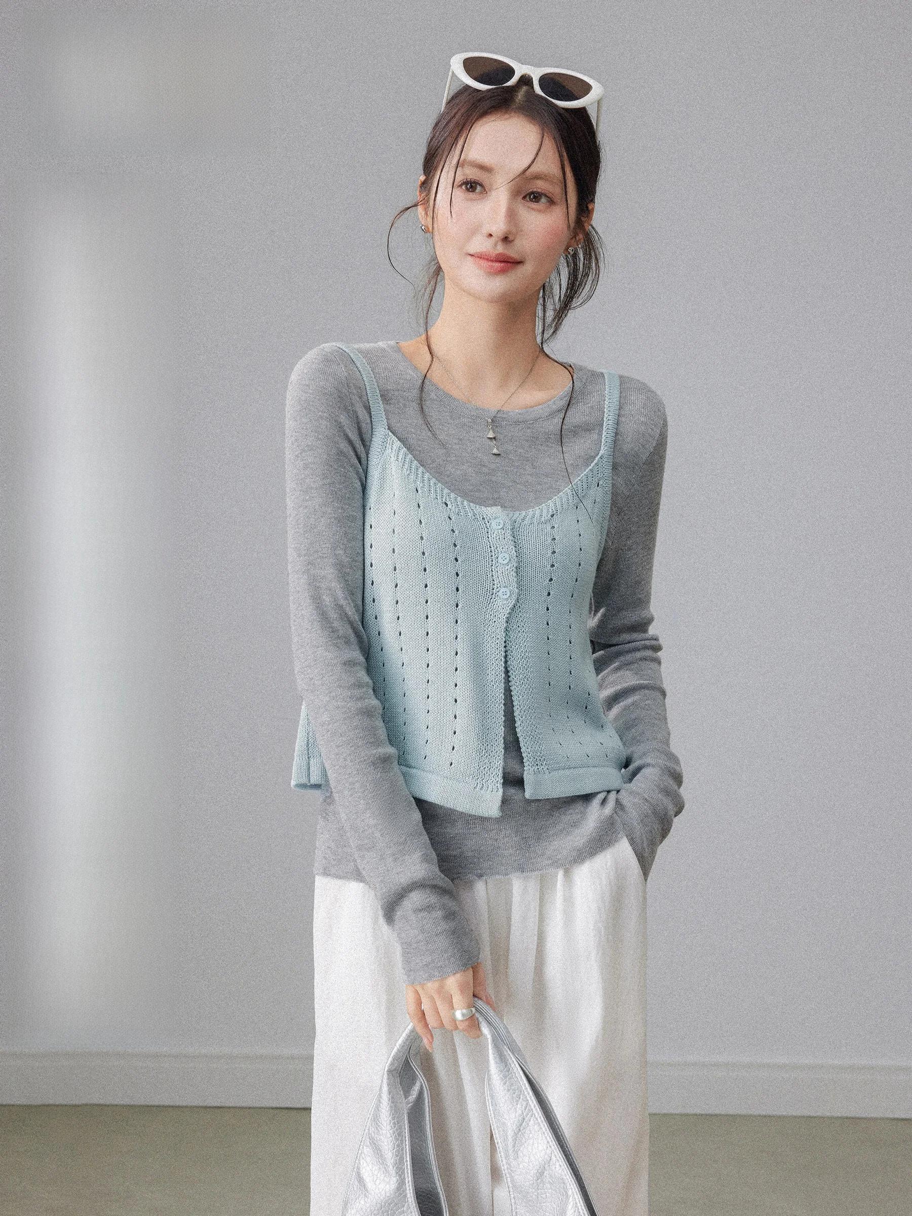 

ay Long Sve Knitted Sweater Women's Spring New Sle Two-Piece Set with ter Vest Korean Sle Layering Top And Bot