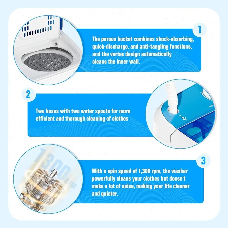 Draagbare wasmachine Compacte mini-wasmachine met dubbele badkuip 17,6 LBS Was- en drogercombinatie met weekfunctie Semi-automatisch