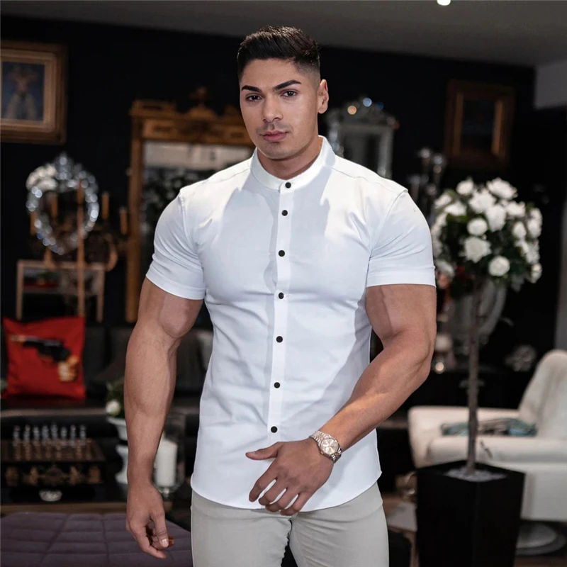 Schlichte Slim Fit Kurzarm Freizeit hemden Herren Social Business Kleid schnell trocknende T-Shirts atmungsaktive Sport-Fitness-Fitness-Kleidung