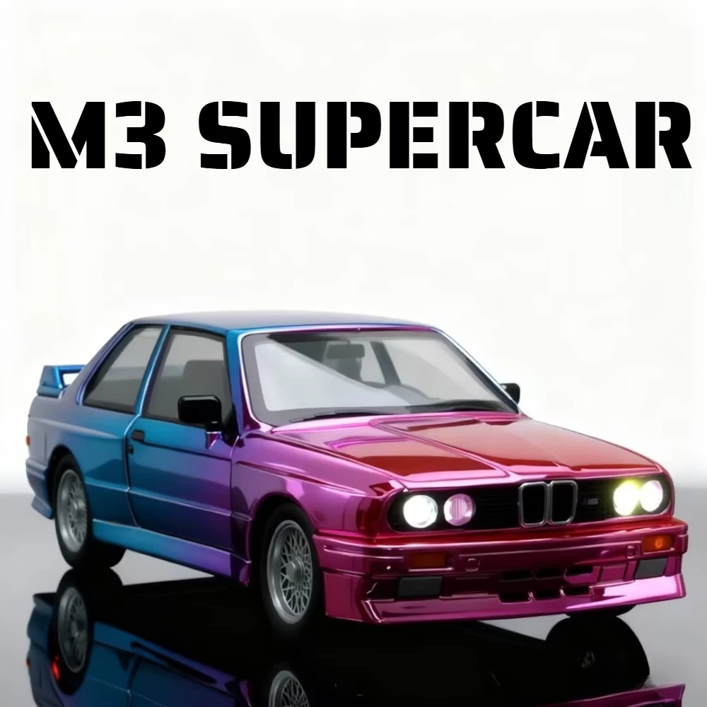 Scala 1:24 M3 Modello di auto Giocattolo Assorbimento degli urti Ruota Sterzo Suono Luce Tirare indietro Modelli di auto sportive Regali di festa per i bambini