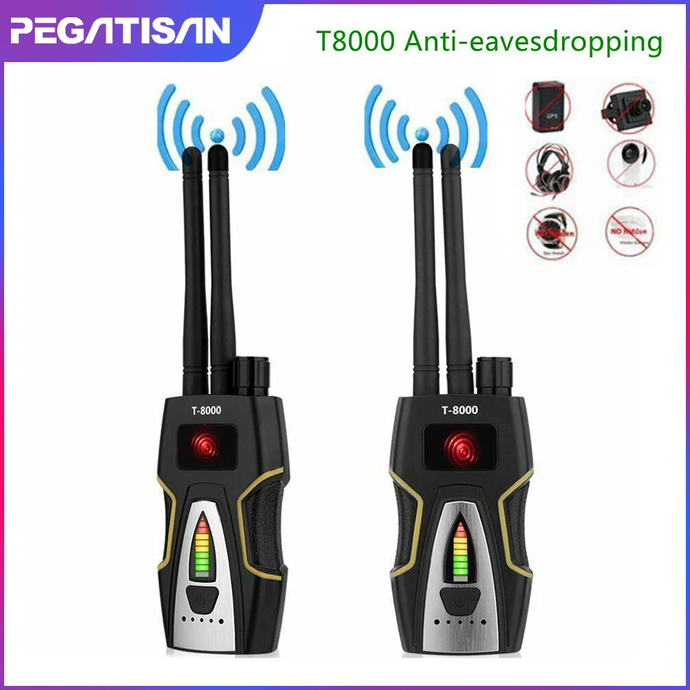 T-8000 Anti Candid Camera Detector Dual Antenna RF Signal Detect GSM Audio Finder Mini GPS Tracker Scan Detector Anti-spy Bug