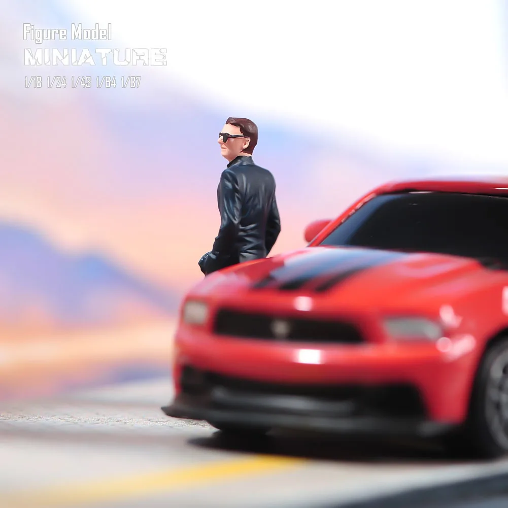 Painted Miniatures 1/18 1/24 1/43 1/64 1/87 A man In Sunglasses&Suit Standing Against The Car Figure Model Toys View Decoration