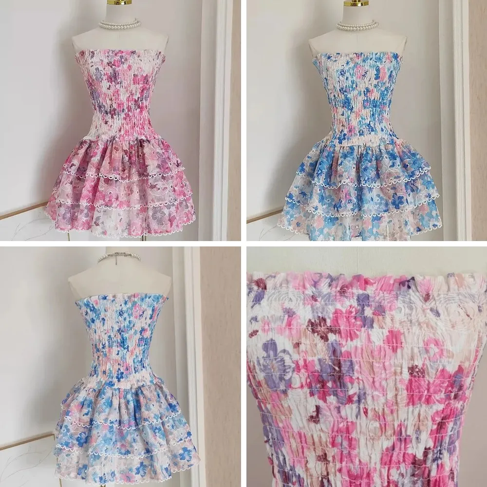 

Sexy Floral Embroidery Summer Sundress for Women, Backless Halter Beach Dress with Ruffles & Stretch