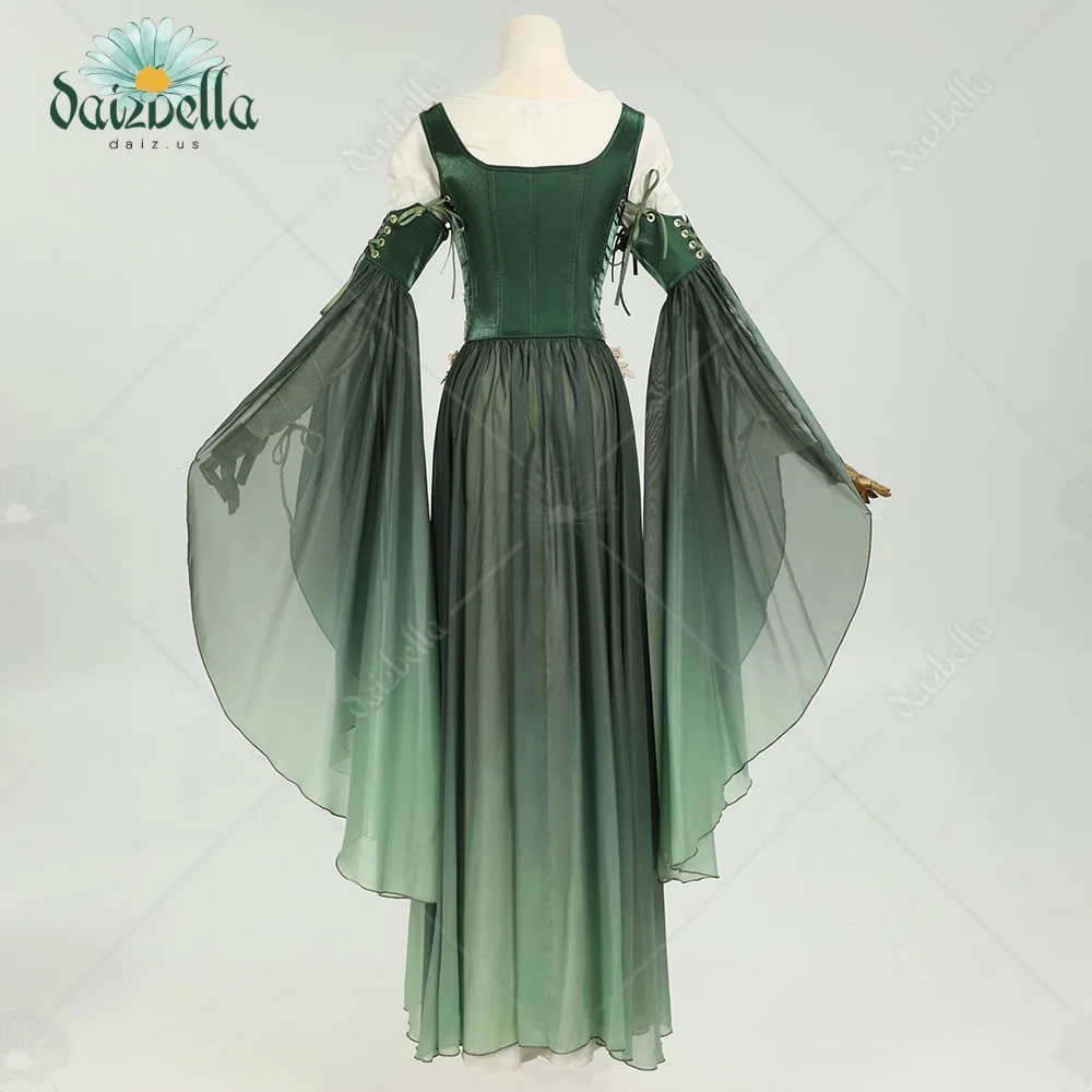 DAIZBELLA disfraz renacentista Medieval para mujer, estilo elfo, solo vestido verde con mangas, disfraz de Cosplay para Halloween