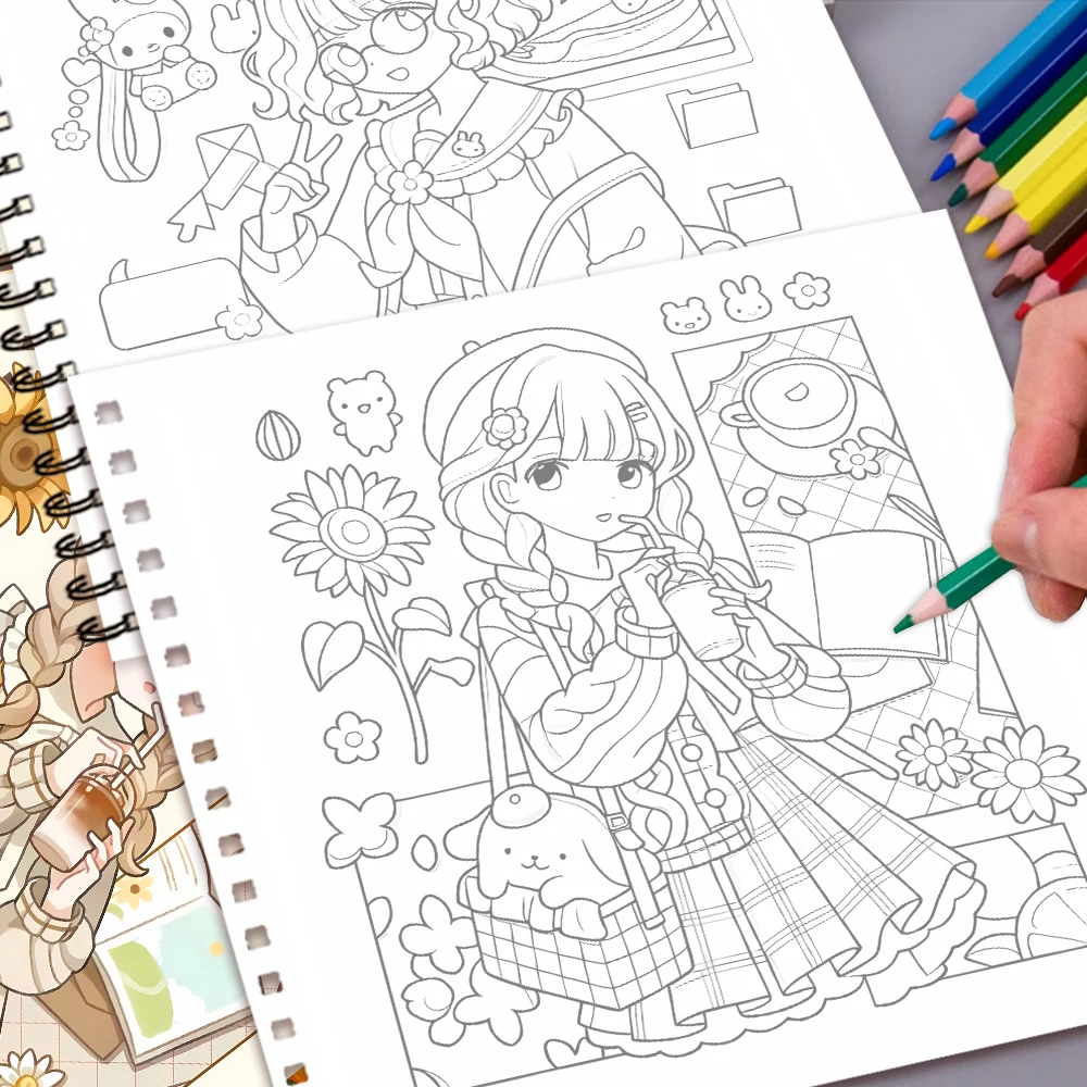 كتاب تلوين كرتوني للبنات، كتاب تلوين للمراهقين، أنماط مختلفة، ورق ثقيل 100 جرام، تخفيف التوتر، هدية عيد ميلاد