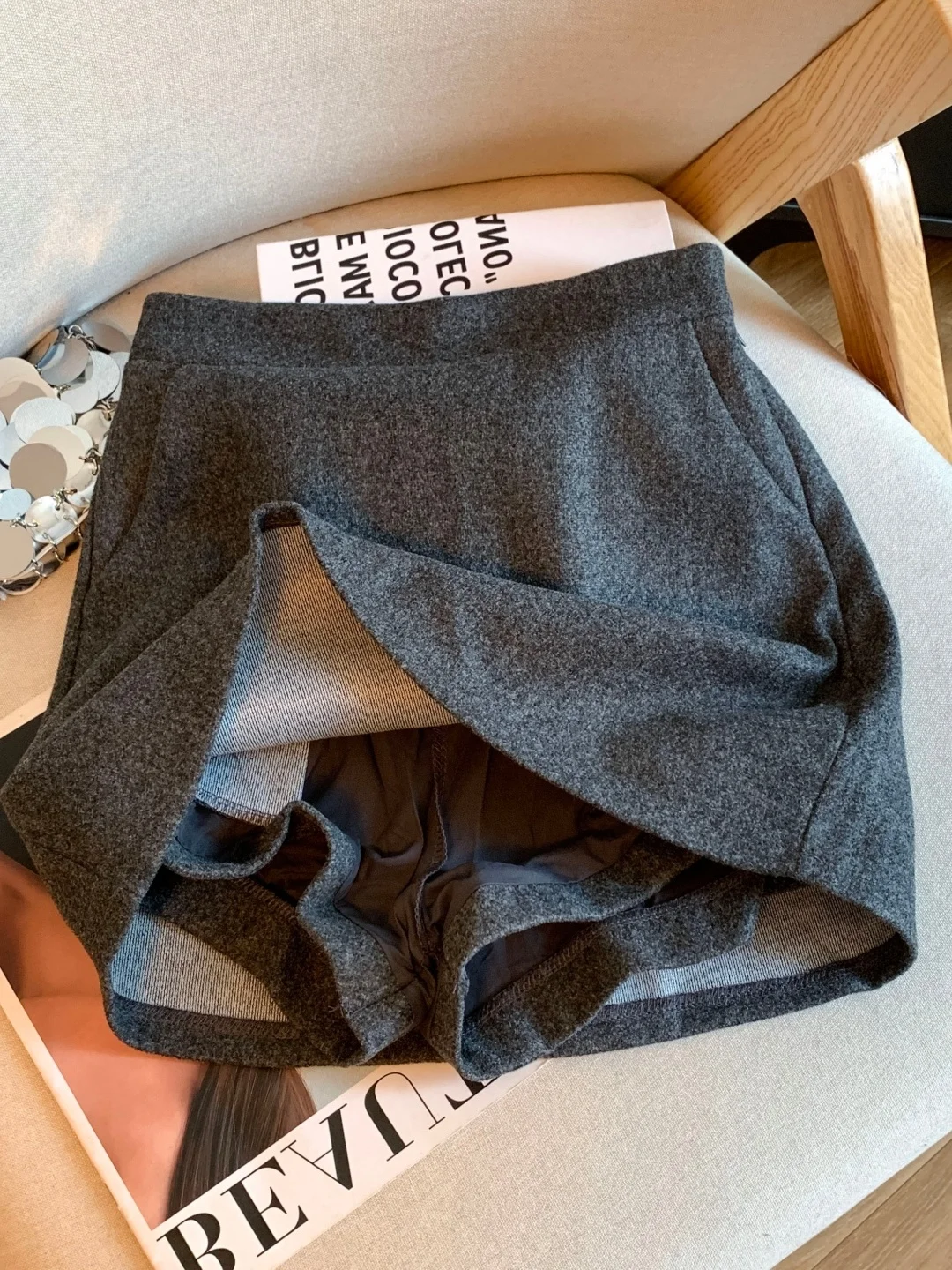 

High Waist Slim Fit Woolen Skirt Women's Faion Commute Sle Zipper Closure A-Line Skirt Thi Winter ort Skirt