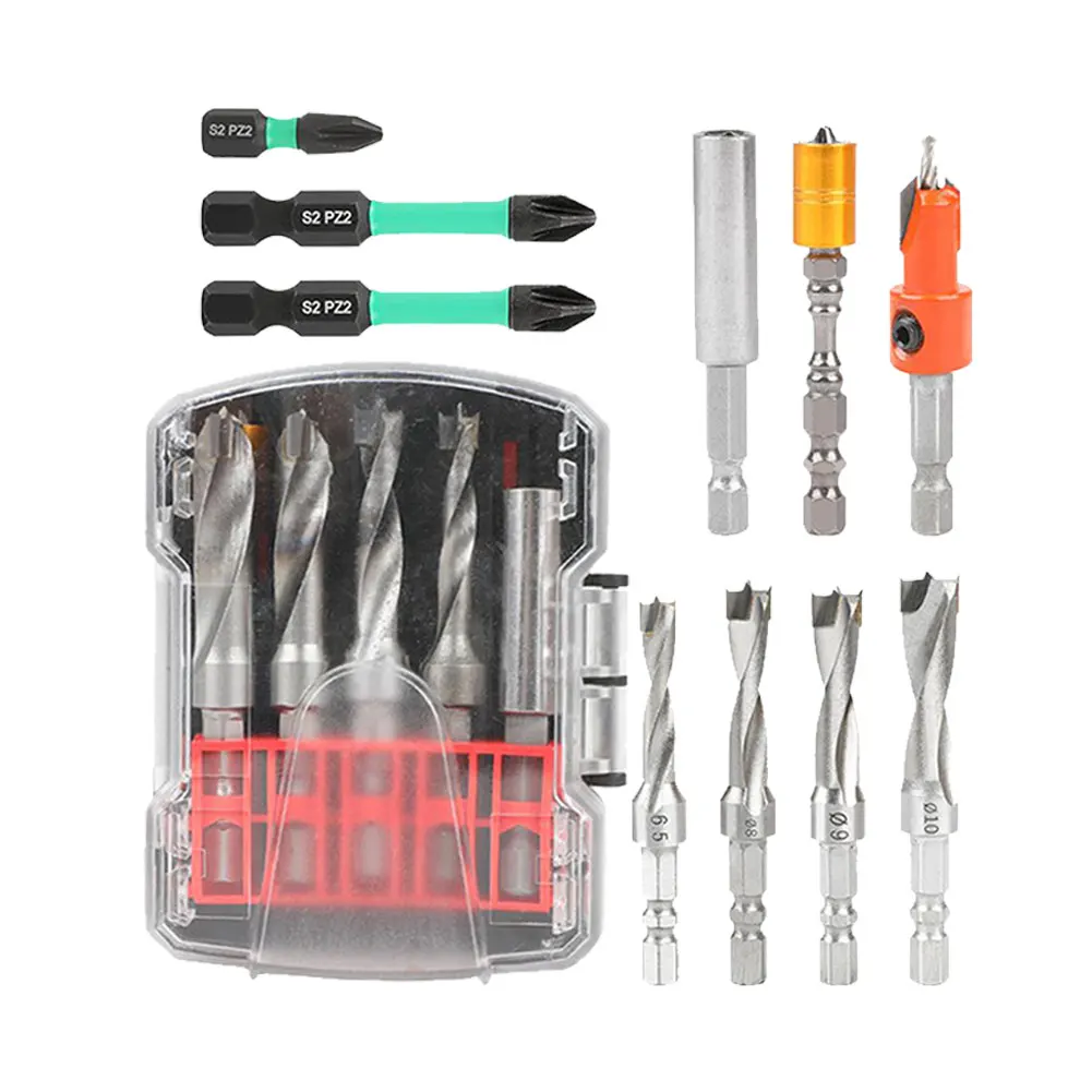 مجموعة رؤوس مثقاب مكونة من 10 قطع مع ساق سداسية لحفر الخشب والمعادن ومهام مفك البراغي المتوافقة مع الأدوات الكهربائية