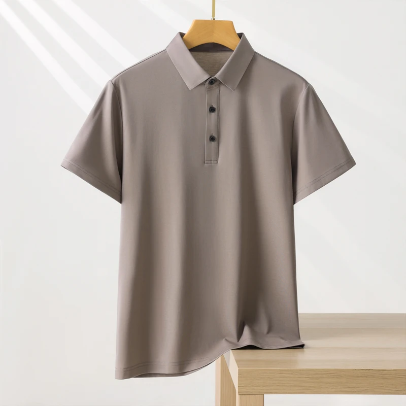 Men's Solid Color POLO Collar T-Shirt Short Sleeved Summer Casual Loose Fashion Laisel Modal Knitted Men's Clothing