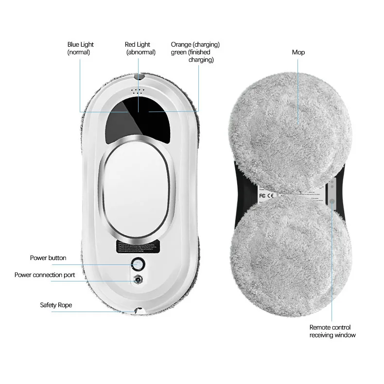 Robô inteligente para limpeza de janelas, elétrico, limpador de vidro inteligente, aspirador de pó para janela, controle remoto para casa