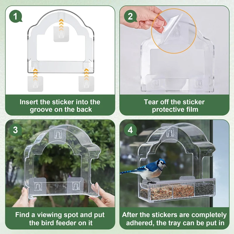 Window Bird Feeders For Outside, Clear Bird Window Feeder With 3 Strong Adhesive Sheets, Transparent Acrylic Bird House