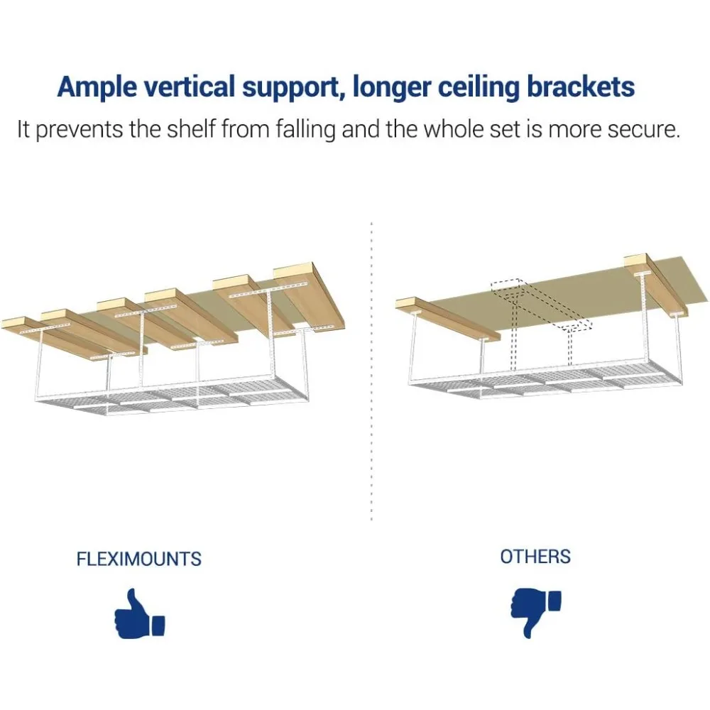 4x8 Overhead Garage Storage Rack w/Hooks Adjustable Ceiling Storage Racks, 96 Length x 48 Width x 40 Height, 22''-40