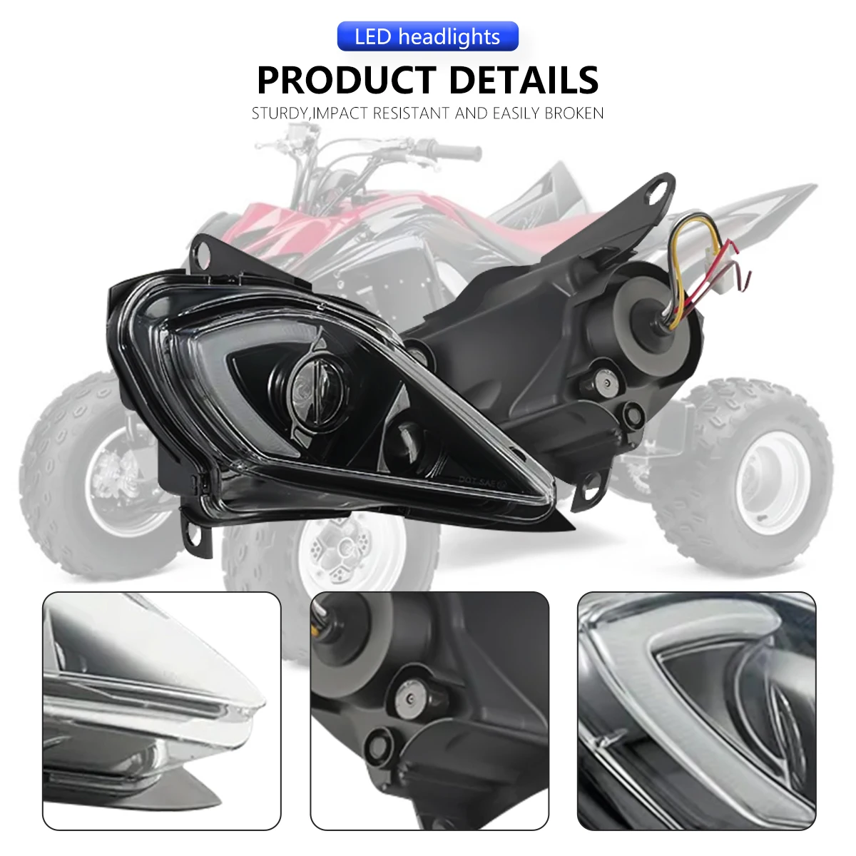 LED Headlights Assembly Kit for Yamaha Raptor 250 350 700R YFZ450R YFZ450X Wolverine 350 Accessories DRL Turn Signal Headlamp image 4