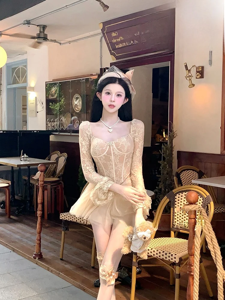 

Syj ujia plus Size Lace Fibone Top And High Waist Me Skirt Set Women's Faion Commute Sle Square Collar Outfit